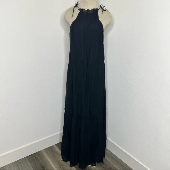 chiffon beaded maxi dress Beaded Chiffon A-Line Long Dress GL3445 L / Blue